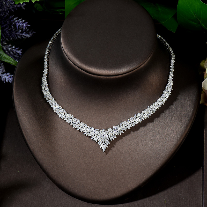 HIBRIDE Trendy vjenčane ogrlice Komplet naušnica za žene Puni AAA kubni cirkonij Kompleti svadbenog nakita pendientes mujer moda N-1397