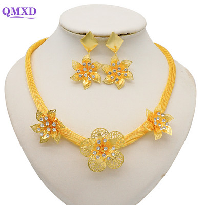 Dubajaus gėlių papuošalų rinkiniai moterims Lady Etiopijos papuošalai Afrikietiški karoliai ir auskarų rinkiniai Big Choker pakabukas Vestuvių dovanos