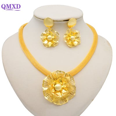 Dubajaus gėlių papuošalų rinkiniai moterims Lady Etiopijos papuošalai Afrikietiški karoliai ir auskarų rinkiniai Big Choker pakabukas Vestuvių dovanos