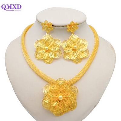 Dubajaus gėlių papuošalų rinkiniai moterims Lady Etiopijos papuošalai Afrikietiški karoliai ir auskarų rinkiniai Big Choker pakabukas Vestuvių dovanos