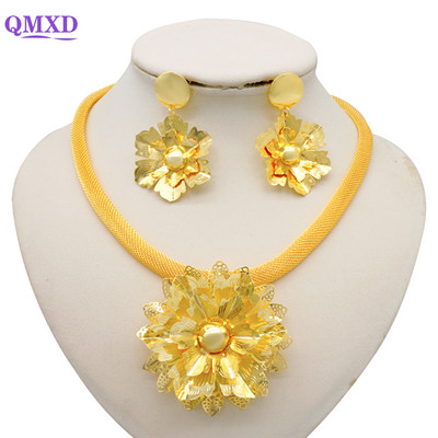 Dubajaus gėlių papuošalų rinkiniai moterims Lady Etiopijos papuošalai Afrikietiški karoliai ir auskarų rinkiniai Big Choker pakabukas Vestuvių dovanos