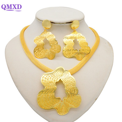 Dubajaus gėlių papuošalų rinkiniai moterims Lady Etiopijos papuošalai Afrikietiški karoliai ir auskarų rinkiniai Big Choker pakabukas Vestuvių dovanos