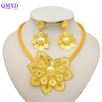 Dubajaus gėlių papuošalų rinkiniai moterims Lady Etiopijos papuošalai Afrikietiški karoliai ir auskarų rinkiniai Big Choker pakabukas Vestuvių dovanos