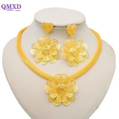 Dubajaus gėlių papuošalų rinkiniai moterims Lady Etiopijos papuošalai Afrikietiški karoliai ir auskarų rinkiniai Big Choker pakabukas Vestuvių dovanos