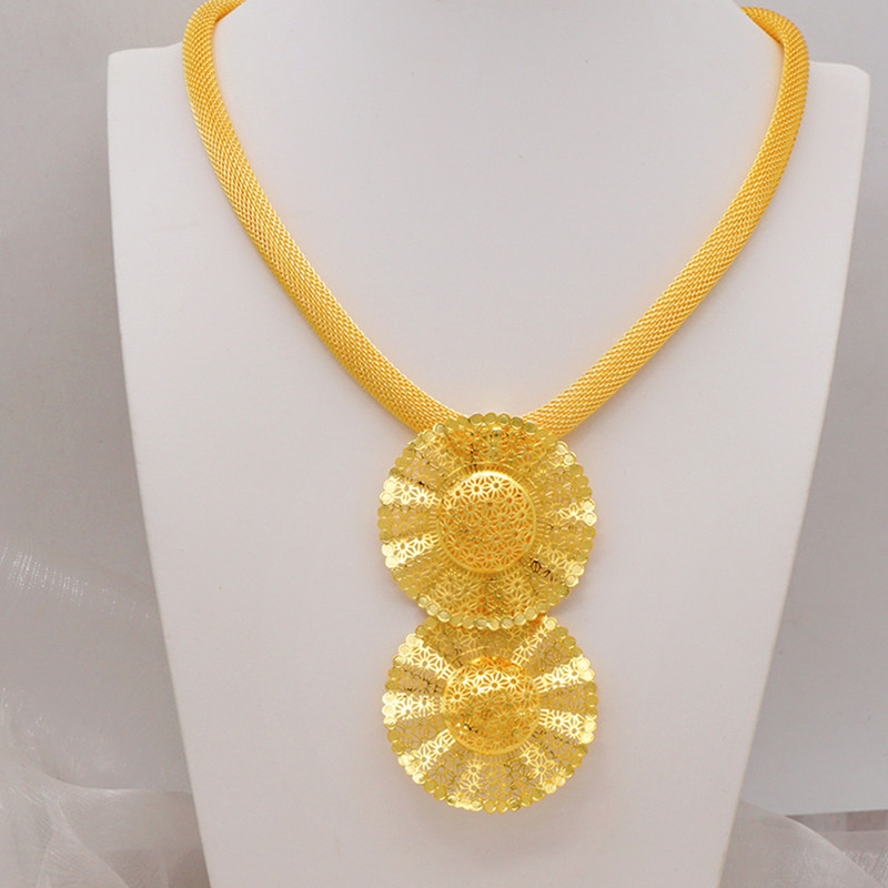 Dubajaus gėlių papuošalų rinkiniai moterims Lady Etiopijos papuošalai Afrikietiški karoliai ir auskarų rinkiniai Big Choker pakabukas Vestuvių dovanos