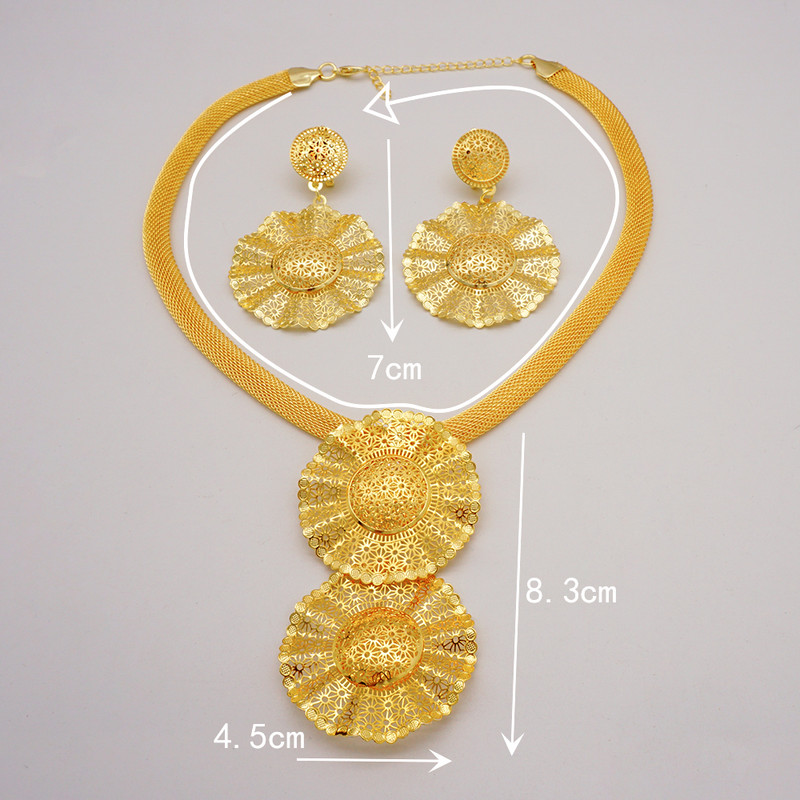 Dubajaus gėlių papuošalų rinkiniai moterims Lady Etiopijos papuošalai Afrikietiški karoliai ir auskarų rinkiniai Big Choker pakabukas Vestuvių dovanos