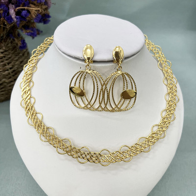 Ženski elegantni set ogrlica Dubai zlatne boje Set nakita Lisnate naušnice Ženski delikatni ovratnik Luksuzni set nakita za večeru
