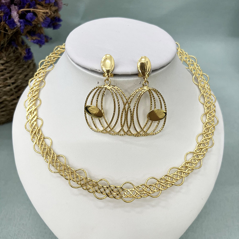 Ženski elegantni set ogrlica Dubai zlatne boje Set nakita Lisnate naušnice Ženski delikatni ovratnik Luksuzni set nakita za večeru