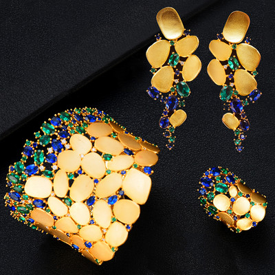 GODKI 2022 New Charms 3PC Narukvica Prsten Set Naušnica Za Žene Vjenčanje Nevjeste Kubični Cirkon Dubai PARTY VJENČANJE Nakit Poklon BOHO