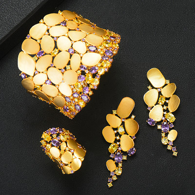 GODKI 2022 New Charms 3PC Narukvica Prsten Set Naušnica Za Žene Vjenčanje Nevjeste Kubični Cirkon Dubai PARTY VJENČANJE Nakit Poklon BOHO
