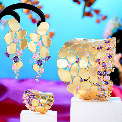 GODKI 2022 New Charms 3PC Narukvica Prsten Set Naušnica Za Žene Vjenčanje Nevjeste Kubični Cirkon Dubai PARTY VJENČANJE Nakit Poklon BOHO