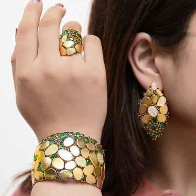 GODKI 2022 New Charms 3PC Narukvica Prsten Set Naušnica Za Žene Vjenčanje Nevjeste Kubični Cirkon Dubai PARTY VJENČANJE Nakit Poklon BOHO