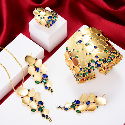 GODKI 2022 New Charms 3PC Narukvica Prsten Set Naušnica Za Žene Vjenčanje Nevjeste Kubični Cirkon Dubai PARTY VJENČANJE Nakit Poklon BOHO