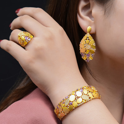 GODKI 2022 New Charms 3PC Narukvica Prsten Set Naušnica Za Žene Vjenčanje Nevjeste Kubični Cirkon Dubai PARTY VJENČANJE Nakit Poklon BOHO