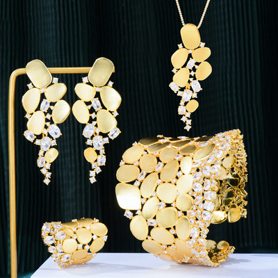 GODKI 2022 New Charms 3PC Narukvica Prsten Set Naušnica Za Žene Vjenčanje Nevjeste Kubični Cirkon Dubai PARTY VJENČANJE Nakit Poklon BOHO