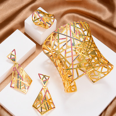 GODKI 2022 New Charms 3PC Narukvica Prsten Set Naušnica Za Žene Vjenčanje Nevjeste Kubični Cirkon Dubai PARTY VJENČANJE Nakit Poklon BOHO