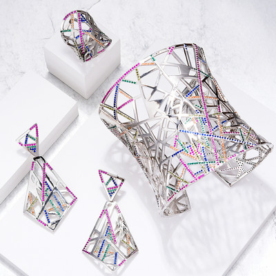 GODKI 2022 New Charms 3PC Narukvica Prsten Set Naušnica Za Žene Vjenčanje Nevjeste Kubični Cirkon Dubai PARTY VJENČANJE Nakit Poklon BOHO