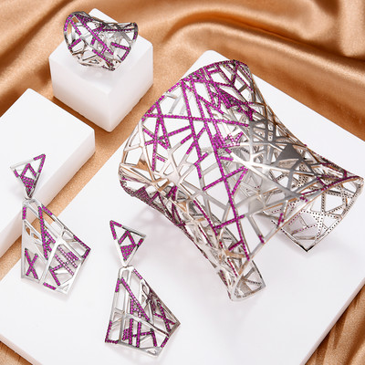 GODKI 2022 New Charms 3PC Narukvica Prsten Set Naušnica Za Žene Vjenčanje Nevjeste Kubični Cirkon Dubai PARTY VJENČANJE Nakit Poklon BOHO