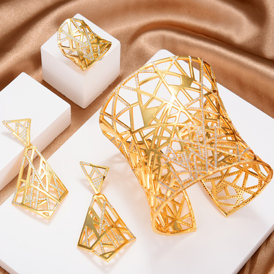 GODKI 2022 New Charms 3PC Narukvica Prsten Set Naušnica Za Žene Vjenčanje Nevjeste Kubični Cirkon Dubai PARTY VJENČANJE Nakit Poklon BOHO