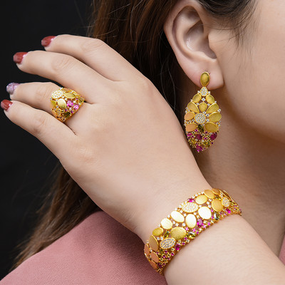 GODKI 2022 New Charms 3PC Narukvica Prsten Set Naušnica Za Žene Vjenčanje Nevjeste Kubični Cirkon Dubai PARTY VJENČANJE Nakit Poklon BOHO