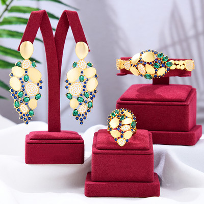 GODKI 2022 New Charms 3PC Narukvica Prsten Set Naušnica Za Žene Vjenčanje Nevjeste Kubični Cirkon Dubai PARTY VJENČANJE Nakit Poklon BOHO