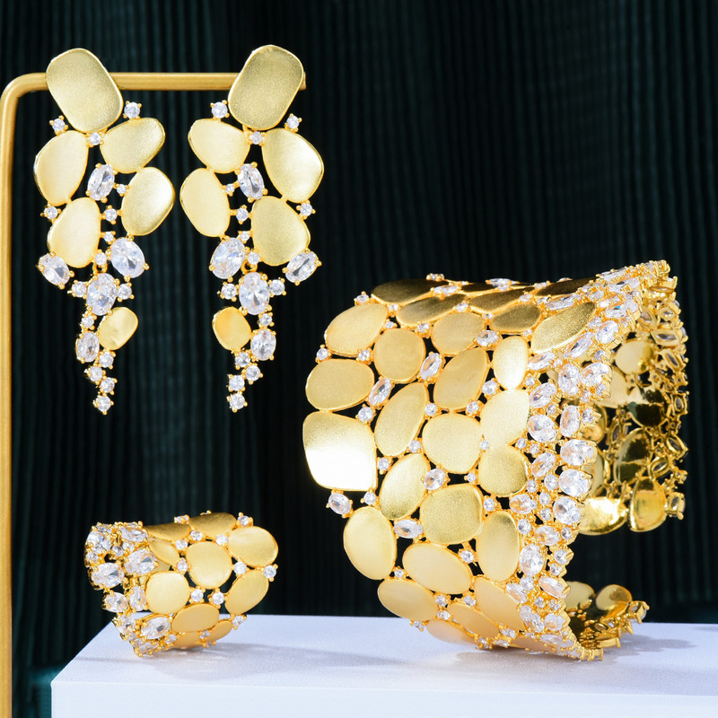 GODKI 2022 New Charms 3PC Narukvica Prsten Set Naušnica Za Žene Vjenčanje Nevjeste Kubični Cirkon Dubai PARTY VJENČANJE Nakit Poklon BOHO