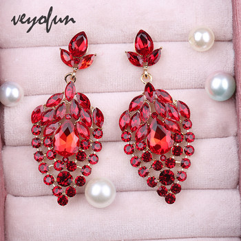 Veyofun луксозни висящи обеци със кристали 6 цвята Хипербола Капкови обеци Модни бижута за жени