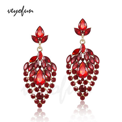 Veyofun луксозни висящи обеци със кристали 6 цвята Хипербола Капкови обеци Модни бижута за жени