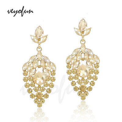 Veyofun луксозни висящи обеци със кристали 6 цвята Хипербола Капкови обеци Модни бижута за жени