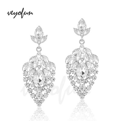 Veyofun луксозни висящи обеци със кристали 6 цвята Хипербола Капкови обеци Модни бижута за жени