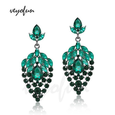 Veyofun луксозни висящи обеци със кристали 6 цвята Хипербола Капкови обеци Модни бижута за жени