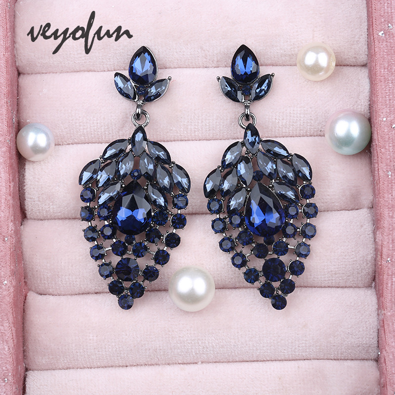 Veyofun луксозни висящи обеци със кристали 6 цвята Хипербола Капкови обеци Модни бижута за жени