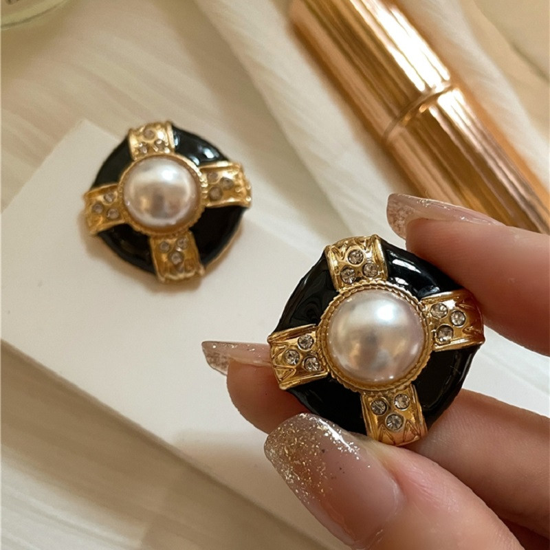 Нова реколта, елегантна перла, геометричен кристал, капеща маслена обеца, обеца за жени Момиче парти Пътуване Бижута Подаръци Ново 2021 г.