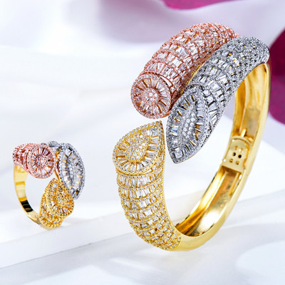 missvikki Be Original Geometric Sparkling Big Bangle Ring Комплект бижута Жени Момиче Подарък Висококачествени аксесоари с кубичен цирконий