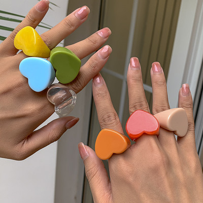 Set de inele din rășină acrilică pentru femei, fete, model neregulat de marmură, inele colorate transparente, bijuterii
