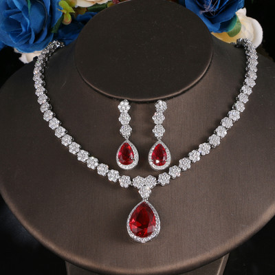 AMC prabangus/madingas raudonų karolių ir auskarų rinkinys AAA kubinio cirkonio papuošalų rinkinys moterims vestuvinių papuošalų rinkinys, dovana žmonai/moteriai