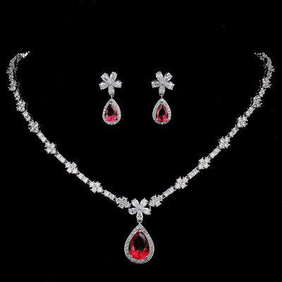 AMC prabangus/madingas raudonų karolių ir auskarų rinkinys AAA kubinio cirkonio papuošalų rinkinys moterims vestuvinių papuošalų rinkinys, dovana žmonai/moteriai