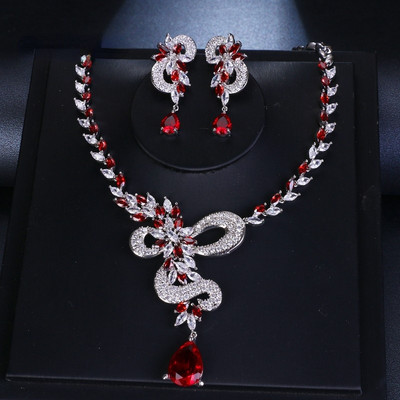 AMC prabangus/madingas raudonų karolių ir auskarų rinkinys AAA kubinio cirkonio papuošalų rinkinys moterims vestuvinių papuošalų rinkinys, dovana žmonai/moteriai