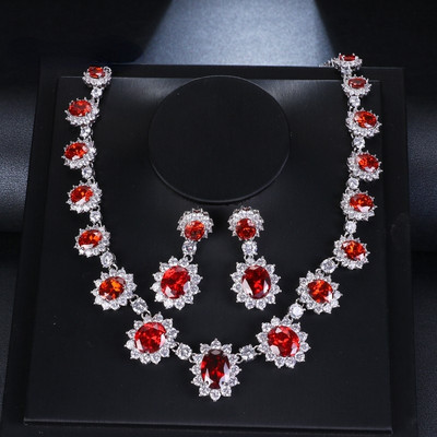 AMC prabangus/madingas raudonų karolių ir auskarų rinkinys AAA kubinio cirkonio papuošalų rinkinys moterims vestuvinių papuošalų rinkinys, dovana žmonai/moteriai