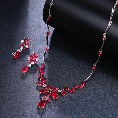 AMC prabangus/madingas raudonų karolių ir auskarų rinkinys AAA kubinio cirkonio papuošalų rinkinys moterims vestuvinių papuošalų rinkinys, dovana žmonai/moteriai