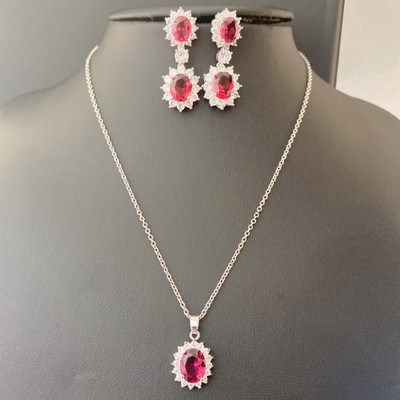 AMC prabangus/madingas raudonų karolių ir auskarų rinkinys AAA kubinio cirkonio papuošalų rinkinys moterims vestuvinių papuošalų rinkinys, dovana žmonai/moteriai