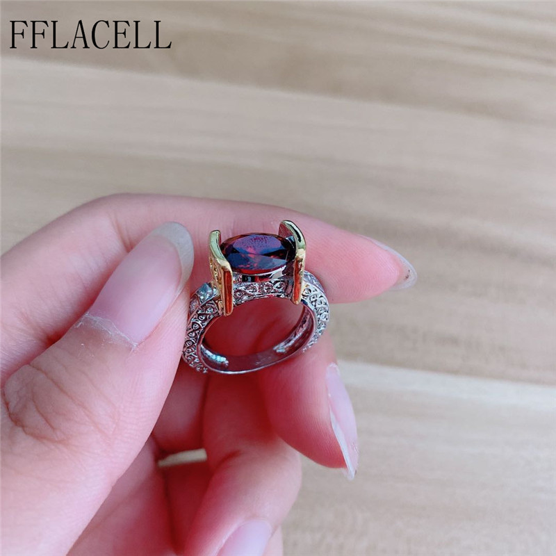 Madingas naujas žiedas su raudonais akmenimis moterims Vintažiniai krištolo cirkonio madingi prabangūs sužadėtuvių papuošalai