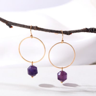 Briaunuoti mėlyna violetinė žalia rožinė natūralaus akmens auskarai moterims Vasaros madingi akmeniniai auskarai