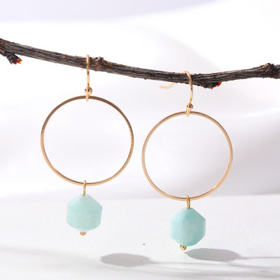 Briaunuoti mėlyna violetinė žalia rožinė natūralaus akmens auskarai moterims Vasaros madingi akmeniniai auskarai