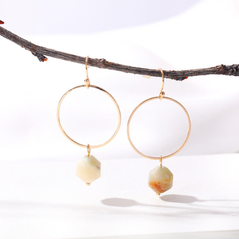 Briaunuoti mėlyna violetinė žalia rožinė natūralaus akmens auskarai moterims Vasaros madingi akmeniniai auskarai