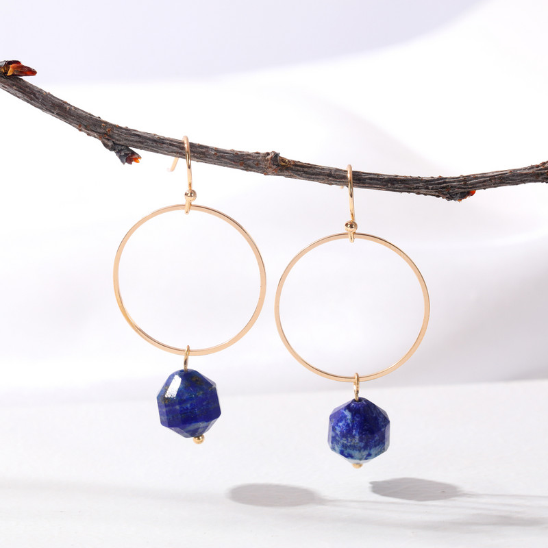 Briaunuoti mėlyna violetinė žalia rožinė natūralaus akmens auskarai moterims Vasaros madingi akmeniniai auskarai