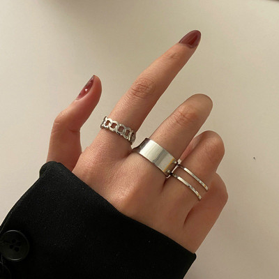 YADELAI Punk Cool Hip Pop Rings Multi-layer Adjustable Chain Double Open Finger Ring Alloy Man Rotate Rings for Women Party Gift