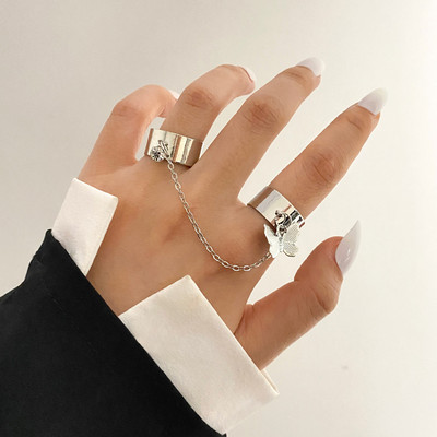 YADELAI Punk Cool Hip Pop Rings Multi-layer Adjustable Chain Double Open Finger Ring Alloy Man Rotate Rings for Women Party Gift