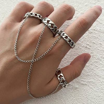 YADELAI Punk Cool Hip Pop Rings Multi-layer Adjustable Chain Double Open Finger Ring Alloy Man Rotate Rings for Women Party Gift