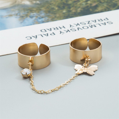 YADELAI Punk Cool Hip Pop Rings Multi-layer Adjustable Chain Double Open Finger Ring Alloy Man Rotate Rings for Women Party Gift